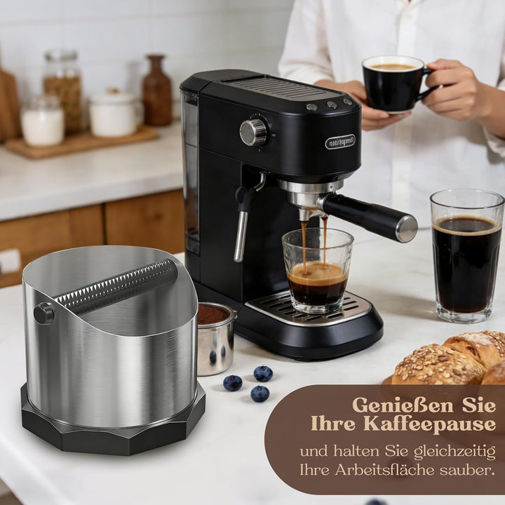 Abklopfbehälter für Siebträger aus Edelstahl, 1,6 L Professionelle Espresso Knock Box mit abnehmbare