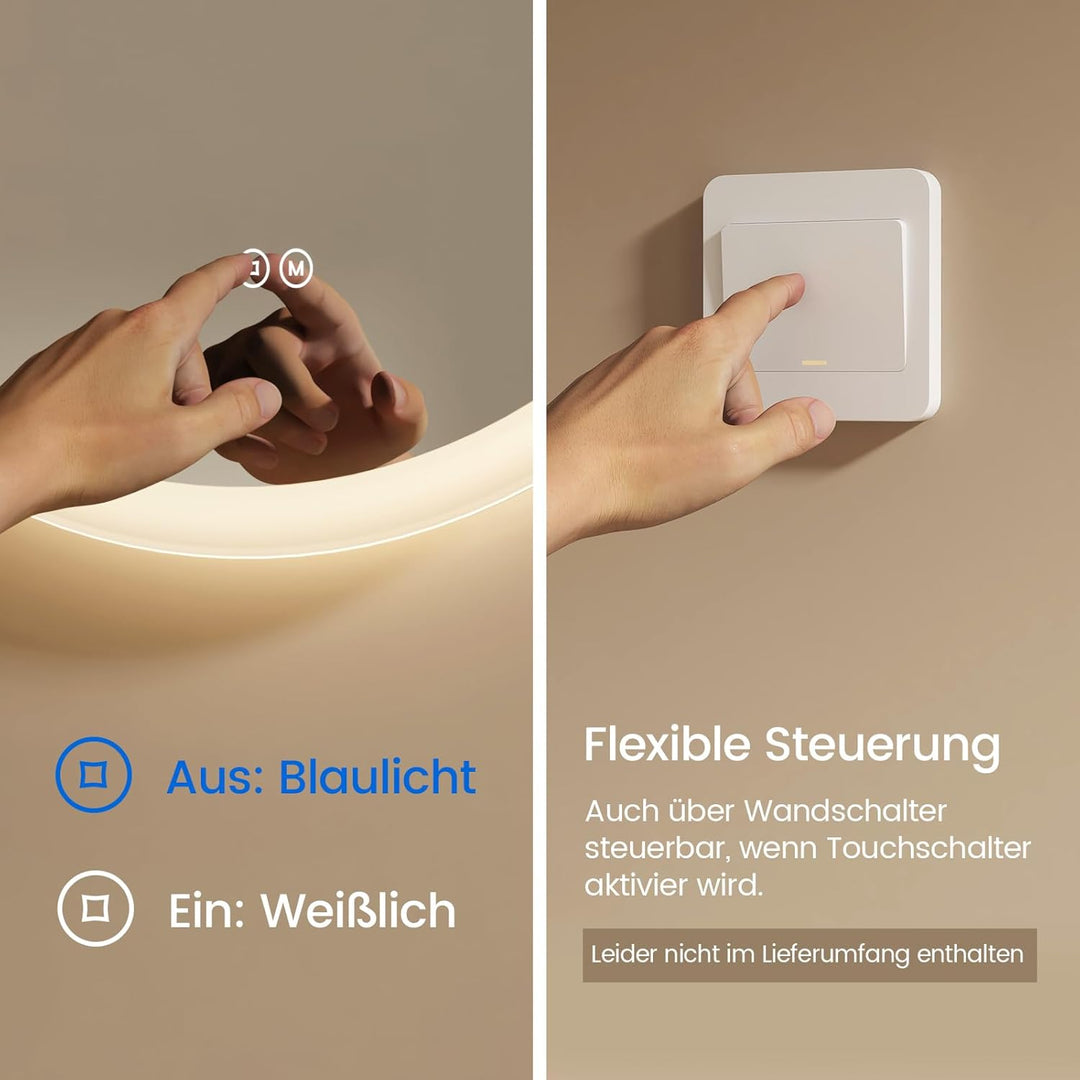 EMKE Badspiegel mit Beleuchtung Rund 50cm LED Spiegel mit Beleuchtung Dimmbar 3 Lichtfarben, Beschla