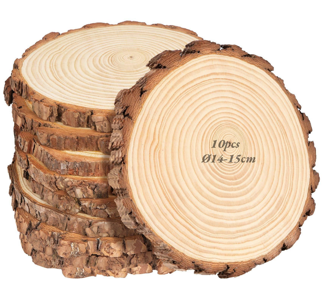 10 Holzscheiben 14-15 cm mit Rinde, Naturholz Baumscheiben zum Basteln, Runde Holzscheiben Deko für