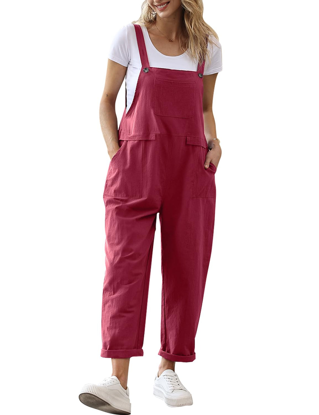 YESNO Damen Latzhose Sommer Oversize Trägerhose Beiläufig Loose Bib Pants Overall Baggy Jumpsuit Str