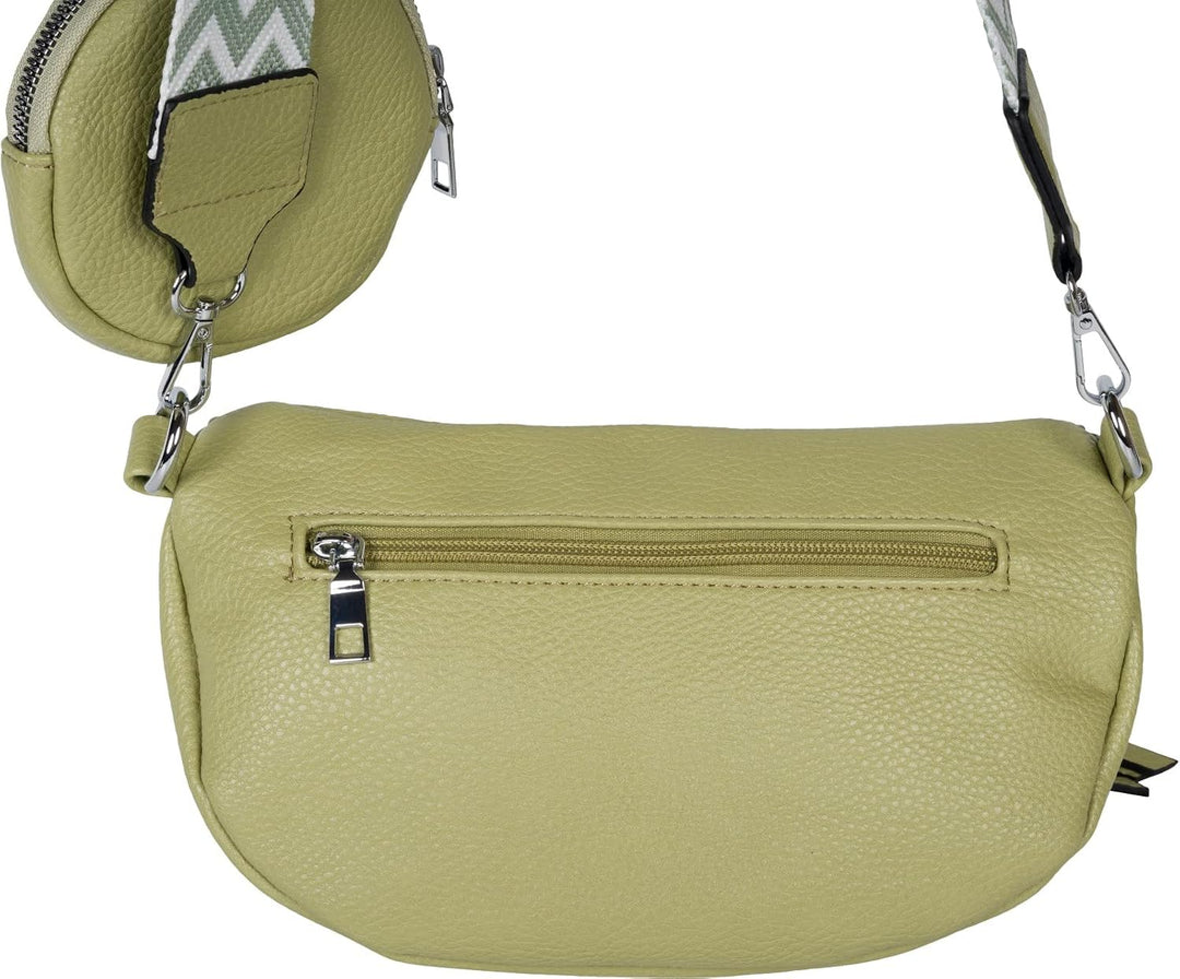 styleBREAKER Damen Halbmond Crossbody Schultertaschen Set 2-Teilig, Schultergurt mit Zick-Zack Raute