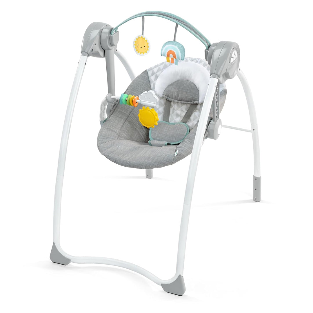 Ingenuity Milestone Swing, Spielzeugstange, faltbare Schaukel, 6 Geschwindigkeitsstufen, Musik, für