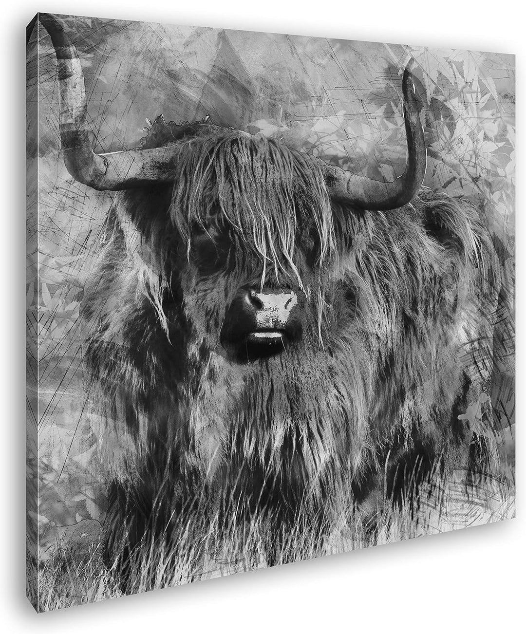 deyoli gezeichneter Stier Format: 60x60 Effekt: Schwarz&Weiss als Leinwandbild, Motiv fertig gerahmt