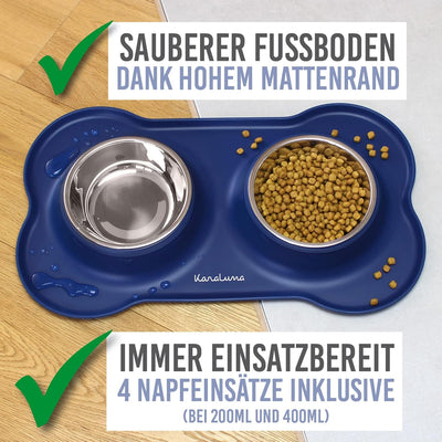 KaraLuna Napfunterlage aus Silikon mit Edelstahl Futternapf I Für Katzen & Hunde (400ml, Blau) Blau