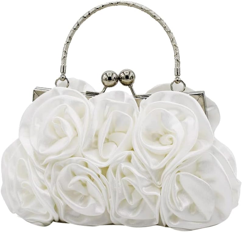 CORIOS Damen Elegante Abendtasche Blumen Clutch Tasche Handtasche mit Kette Kiss Lock Mini Rose Schu