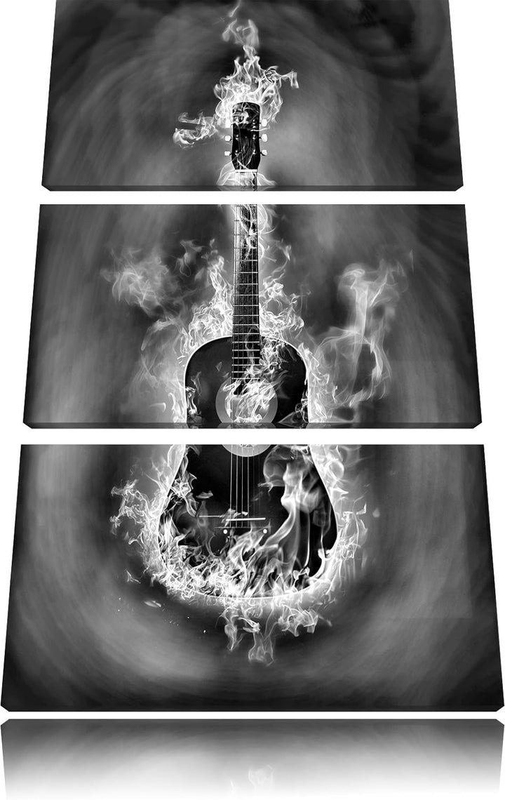 Pixxprint Monocrome, Brennende Gitarre, Heisse Flammen 3-Teiler Leinwandbild 120x80 Bild auf Leinwan