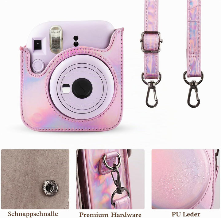 Kameratasche für Fujifilm Mini 12, PU-Leder Schutzhülle Kompatibel mit Instax Mini Instant und Digit