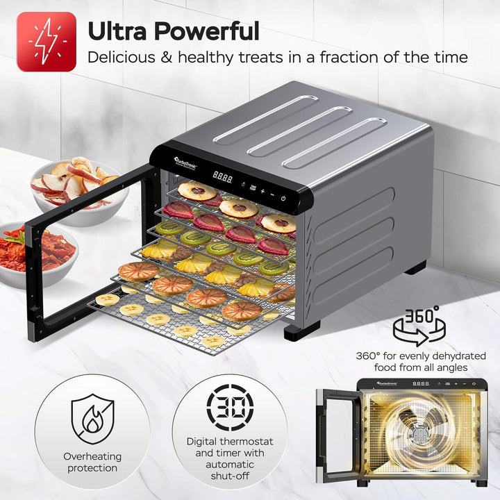 TurboTronic Dörrgerät Food Dehydrator 50 Liter - 35°C bis 75°C - komplett aus Metall 7 Etagen Obst G