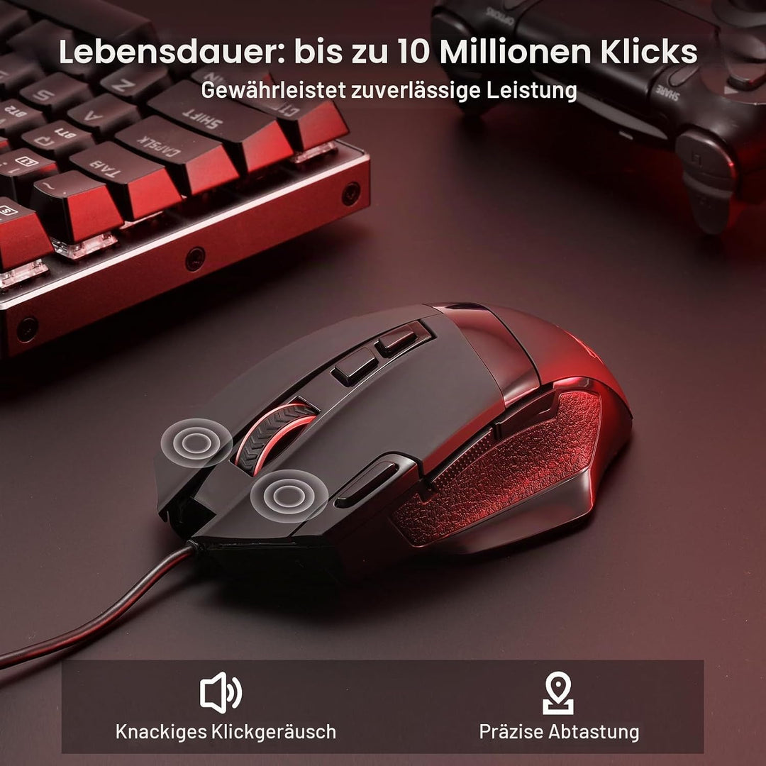 Redragon M619 RGB Gaming Maus Kabelgebunden Optisch 12800 DPI | 8 Programmierbare Tasten Ergonomisch