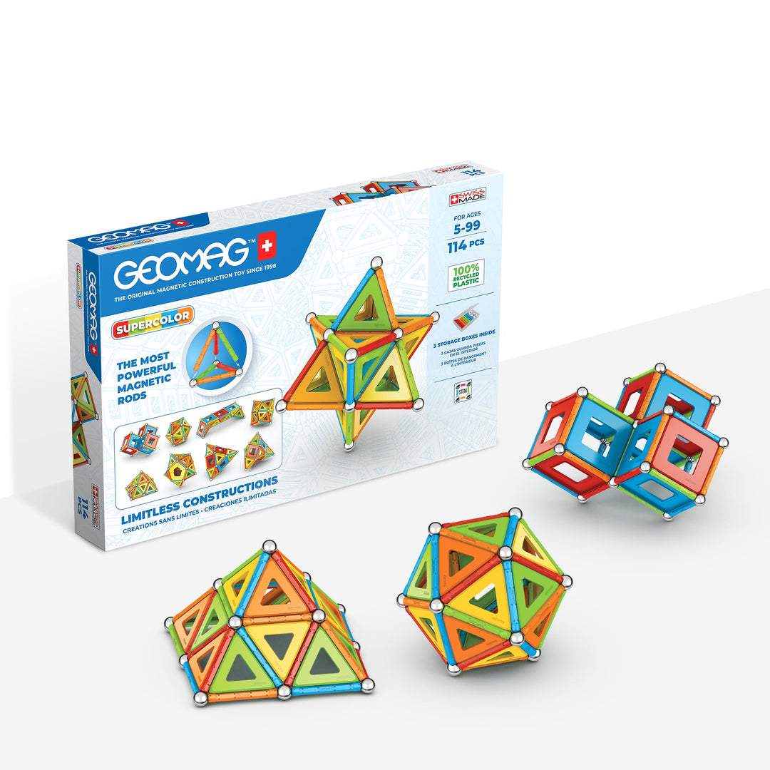 GEOMAG - Classic Supercolor RE 114 Teile, Magnetische Bausteine für Kinder mit Stäben und Paneelen,