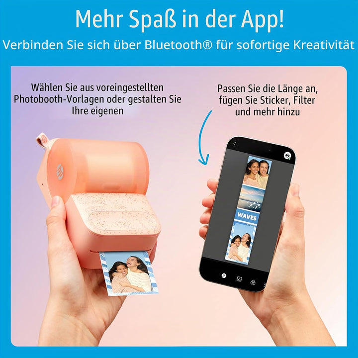 HP Sprocket Panorama Tragbarer Sofort-Farbetiketten- und Fotodrucker (Rosa), Geschenkpaket mit Etui,