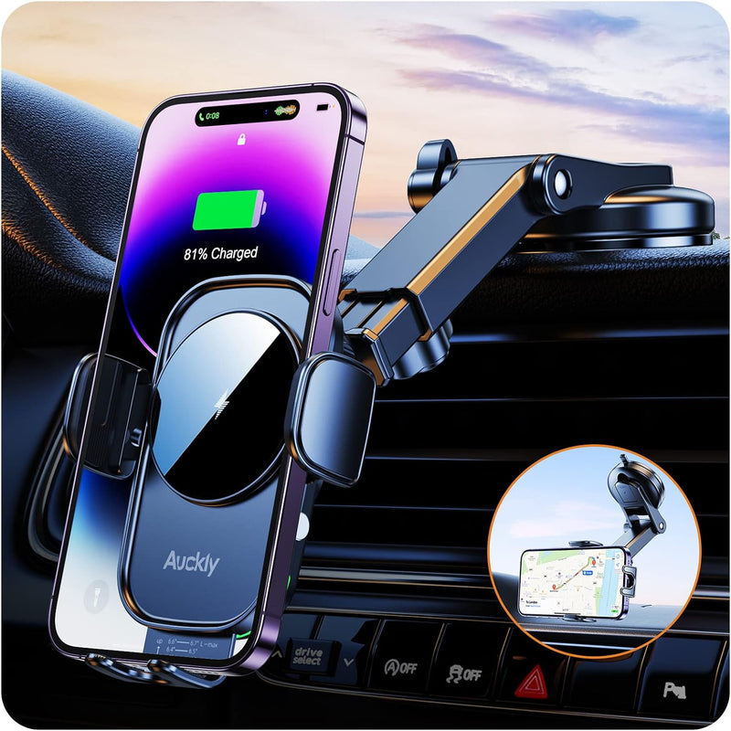 Auckly Handyhalterung Auto mit Ladefunktion, 【Smart Sense】 Qi 15W Fast Wireless Charger Auto Indukti