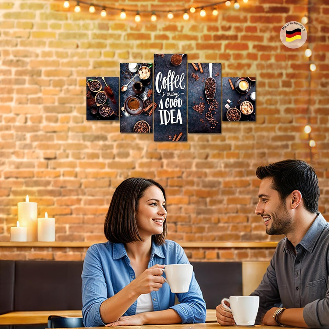 Runa Art Bild Esszimmer Küchenbilder Küche Kaffee 5 Teilig Coffee Esszimmer Grau Braun Wandbilder au