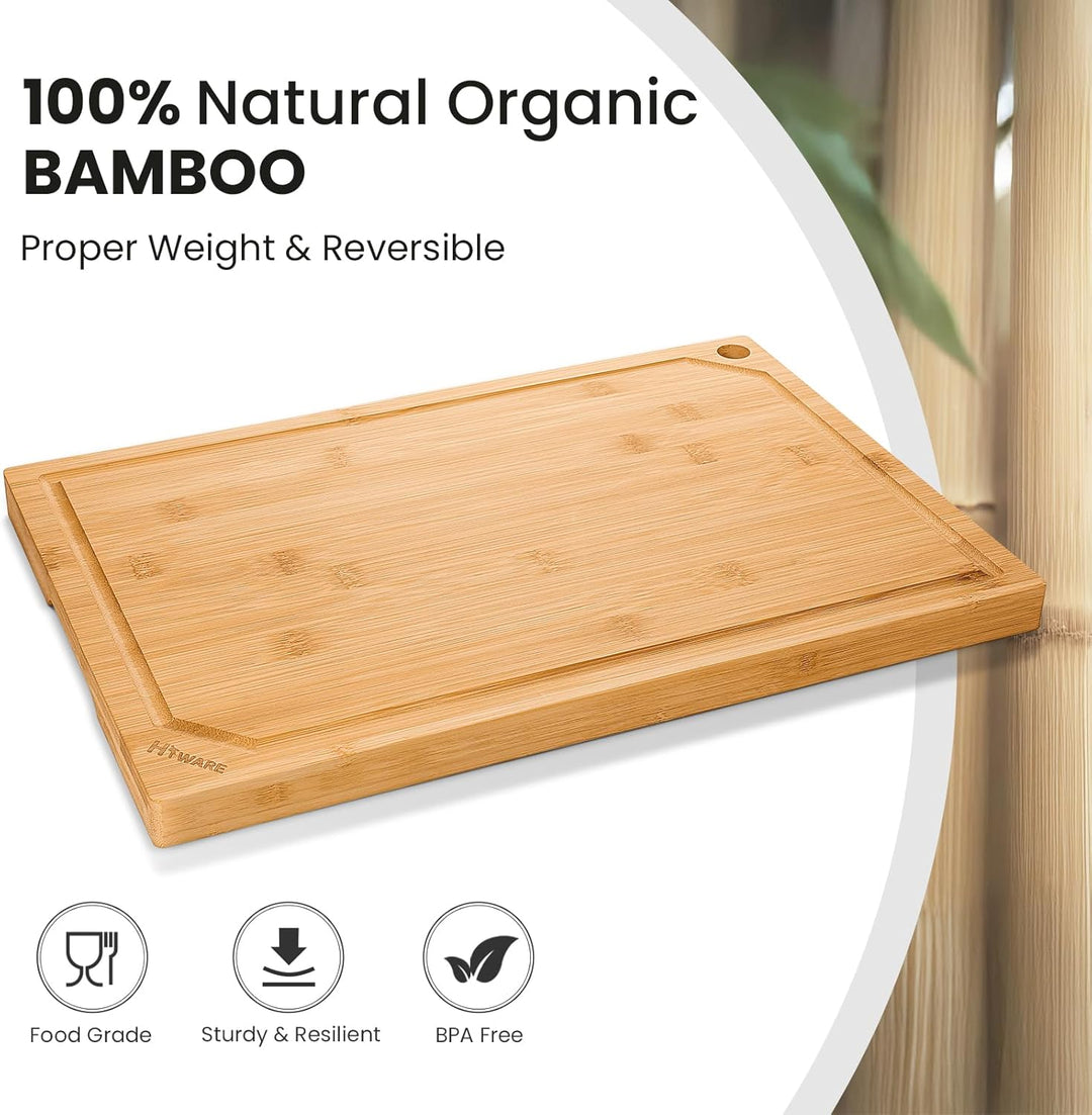 Hiware Extra grosses Bambus-Schneidebrett für die Küche, robuste Holzschneidebretter mit Saftrille,