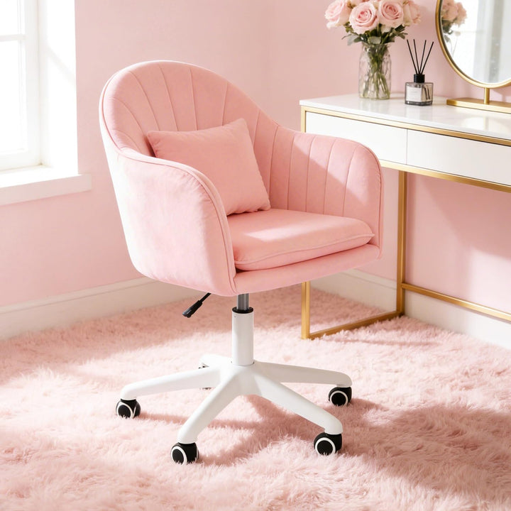 Ergonomischer Bürostuhl, 360° drehbar Höhenverstellbar, SamtStuhl mit Kopfkissen, Homeoffice Stuhl b