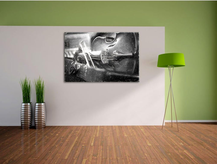 Pixxprint Alte Violine Kohle Zeichnung Effekt, Format: 100x70 auf Leinwand, 100x70