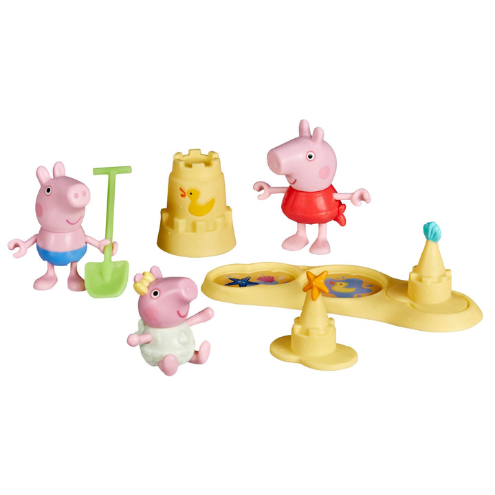 Peppa Pig Geschwister am Strand Spielset mit 3 Figuren und 5 Accessoires, inklusive Baby Evie, Vorsc