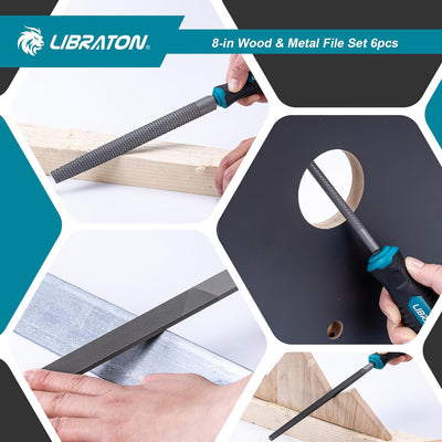 Libraton Feilensatz Metall und Holz 6tlg, Kohlenstoffstahl Feilen Satz, Profi Feilenset, 200mm Metal