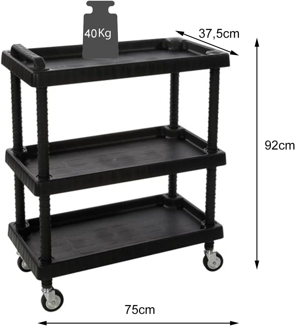 Art Plast D+75373 Rollwagen aus Polypropylen, Sheel, Schwarz, 750 x 375 x 920 mm