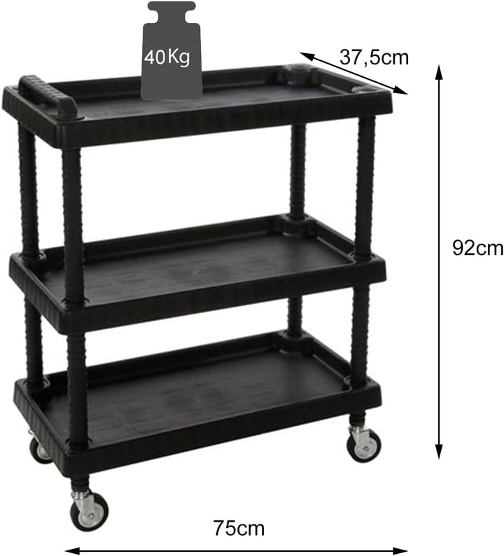 Art Plast D+75373 Rollwagen aus Polypropylen, Sheel, Schwarz, 750 x 375 x 920 mm