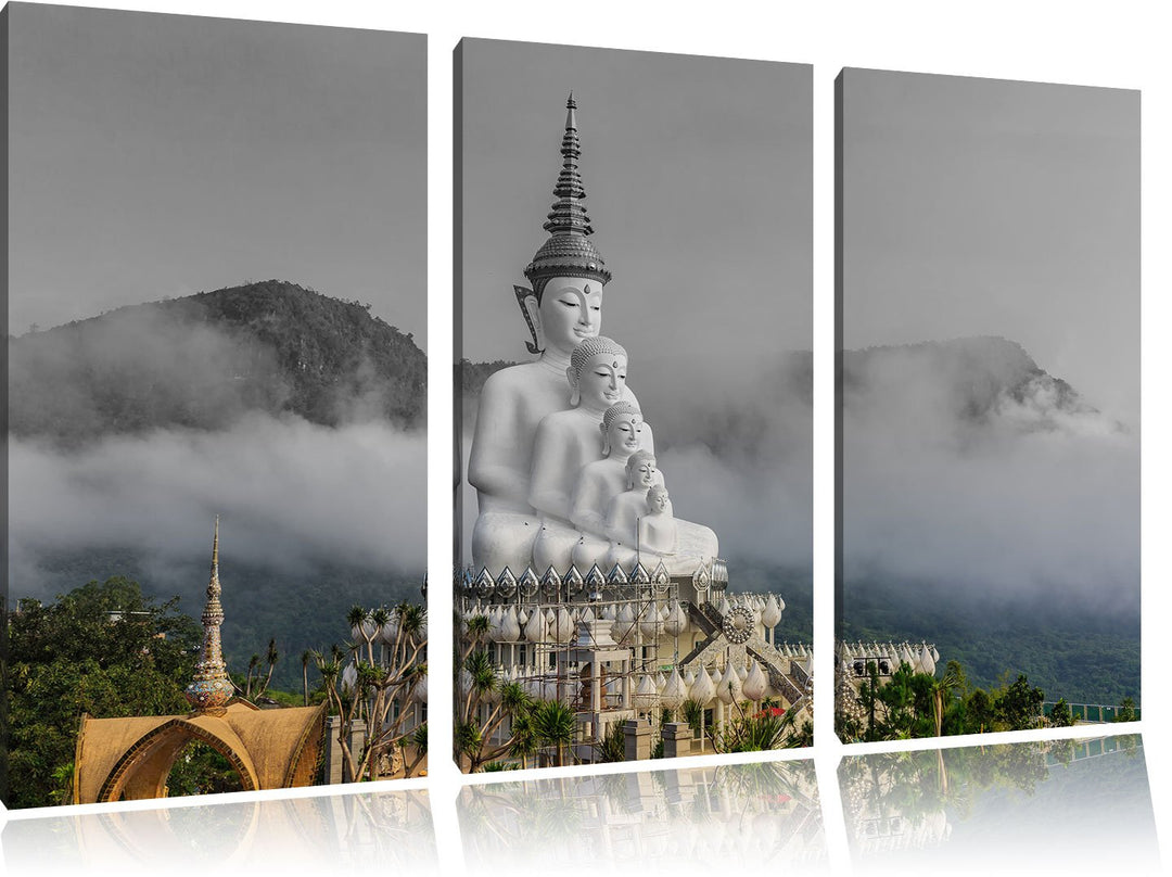 Pixxprint Buddha-Skulptur in Thailand als Leinwandbild/Grösse: 3 Teilig (120x80 cm) cm/Wandbild/Kuns