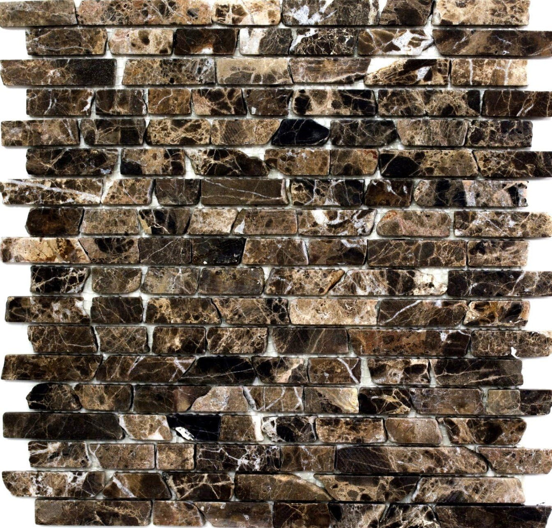 Mosaik Brick uni Castanao Marmor Naturstein Küche, Mosaikstein Format: 25-105x15x7 mm, Bogengrösse: