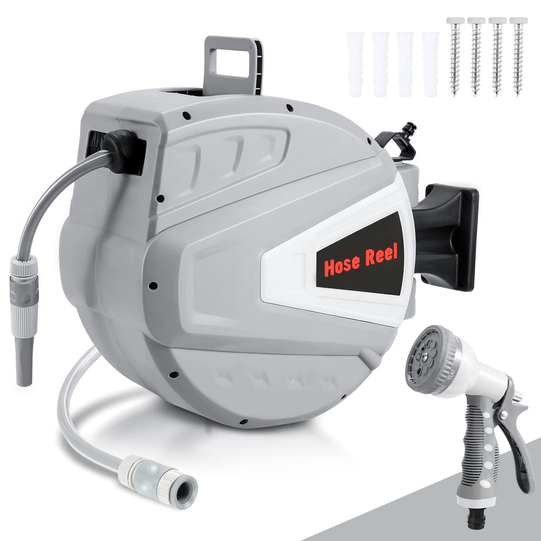 Schlauchtrommel Schlauchbox, 20+2m Automatik Schlauchaufroller, Wand-Schlauchbox mit Handbrause Gart