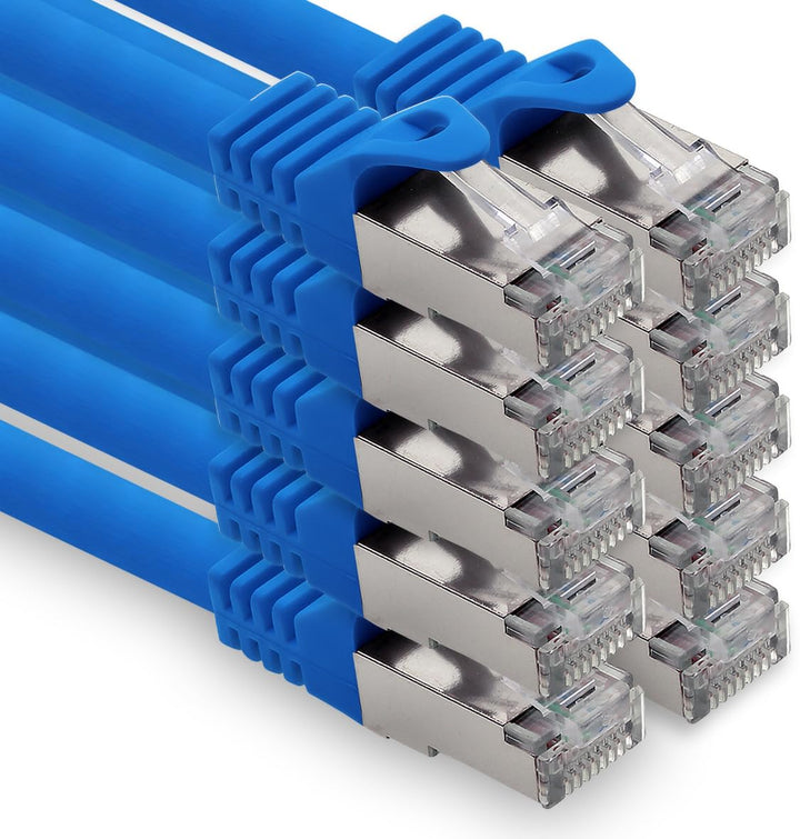 freiwerk 0,5m - blau - 10 Stück CAT.7 Netzwerkkabel Lan Ethernet Patch Kabel S-FTP LSZH PIMF 10GB s