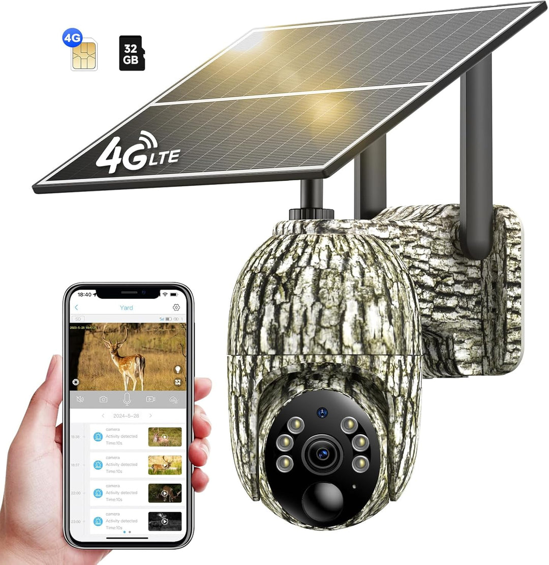 4G Wildkamera mit SIM Karte, 2K Solar Wildkamera mit Handyübertragung APP, Überwachungskamera mit Be