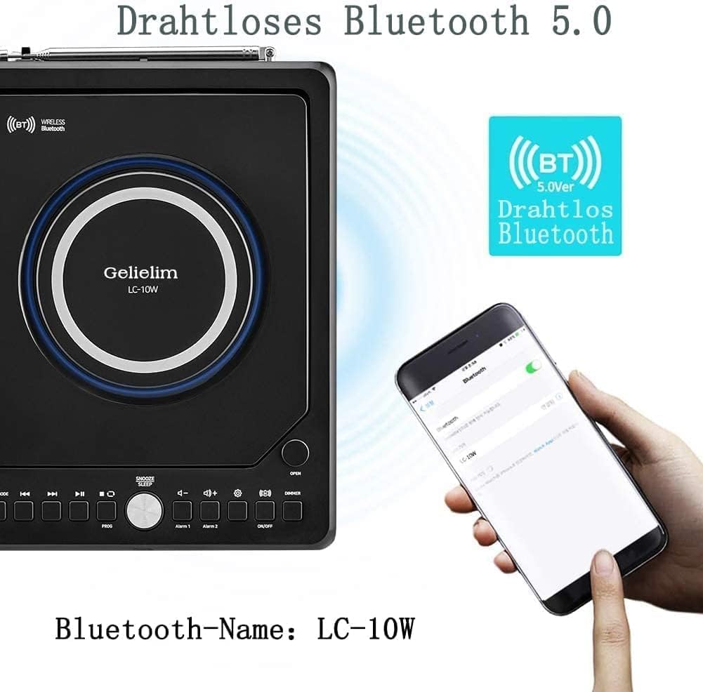G Keni Radio mit CD Player (UKW Radio) | Radio mit Bluetooth - 10 Watt kabellose Ladegerät, Wecker D