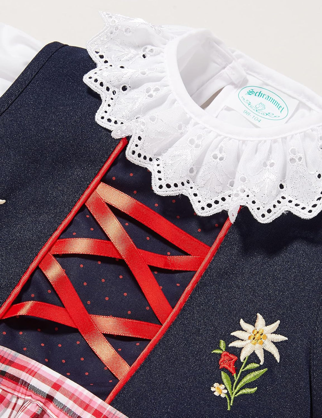 Schrammel Blumenrankerl Schürze Festliches Kinderdirndl Edelstickerei 122-128 Blau-rot Sood, 122-128