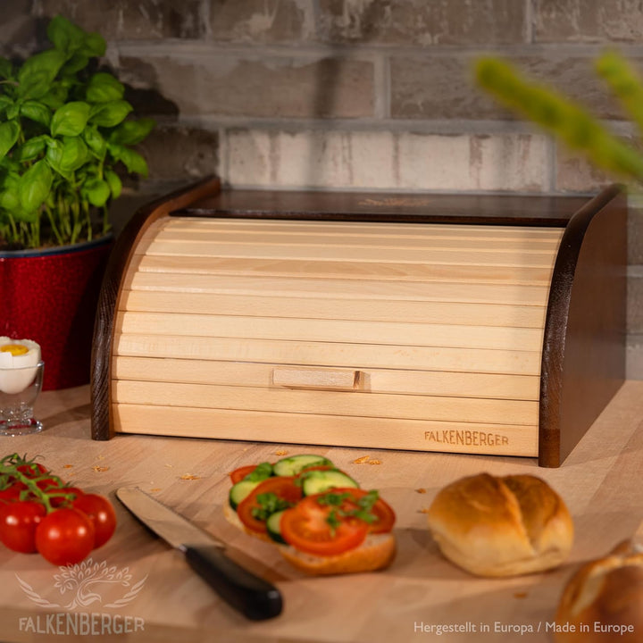 Brotkasten aus Holz Buche Braun ca. 39x29x18cm Rollbrotkasten traditionell Brotbox mit Roll-Deckel H