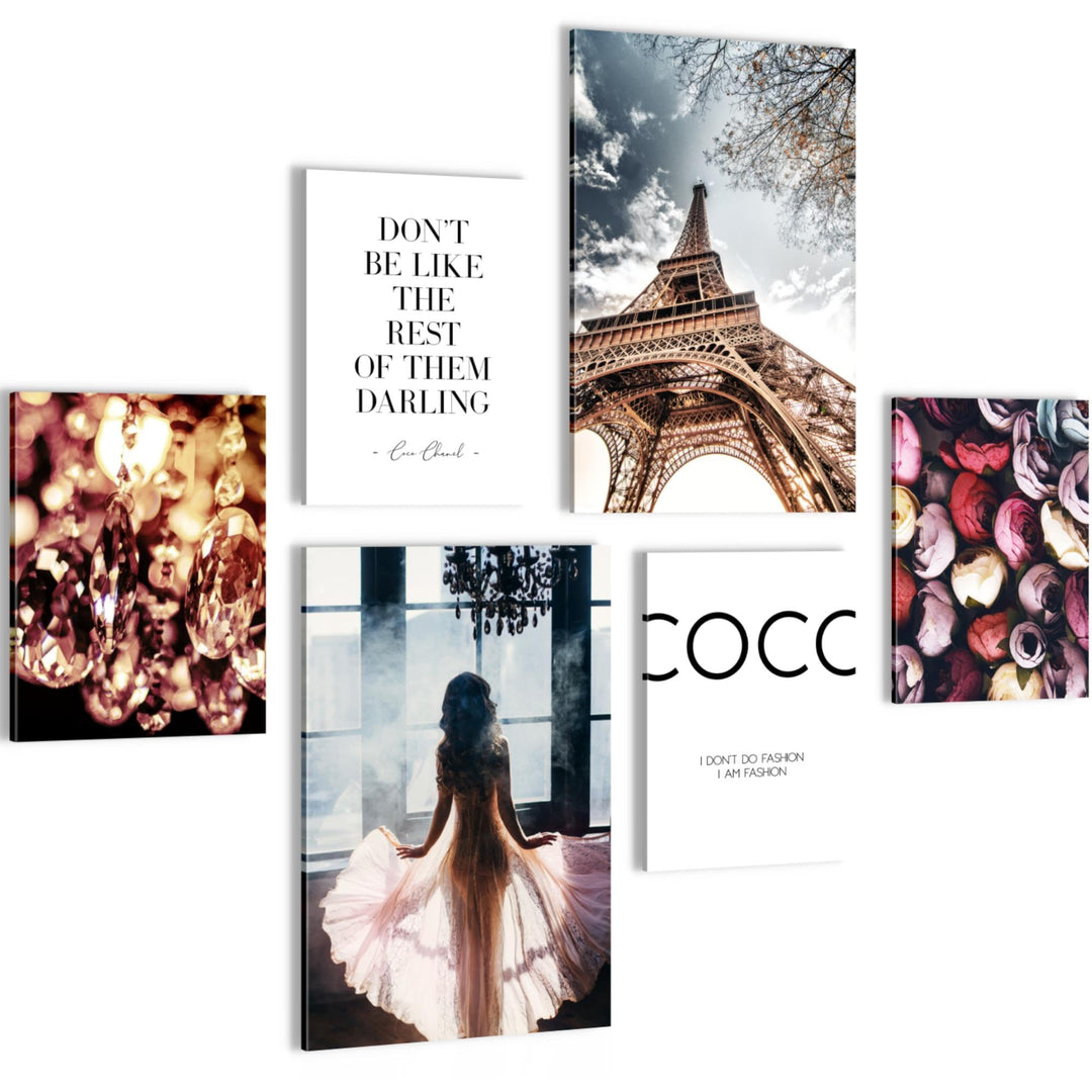 Novart Wandbilder Set Fashion Paris Coco - KEIN EXTRA RAHMEN BENÖTIGT - Modern Deko - Wohnzimmer Mäd