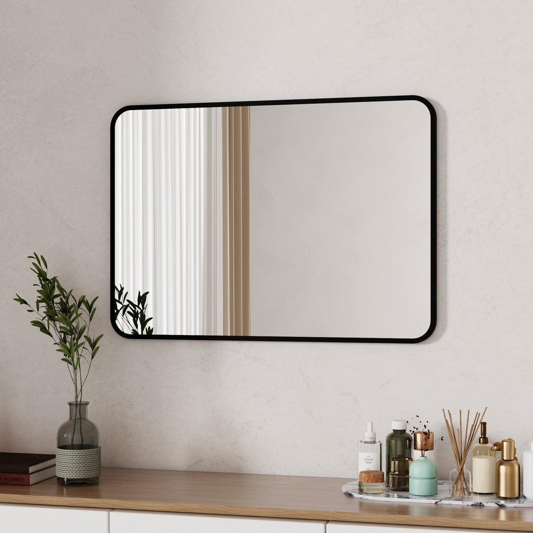 Boromal Spiegel Schwarz 50x70cm Rechteckiger Badspiegel Schwarz Metallrahmen Badezimmer Spiegel Schw