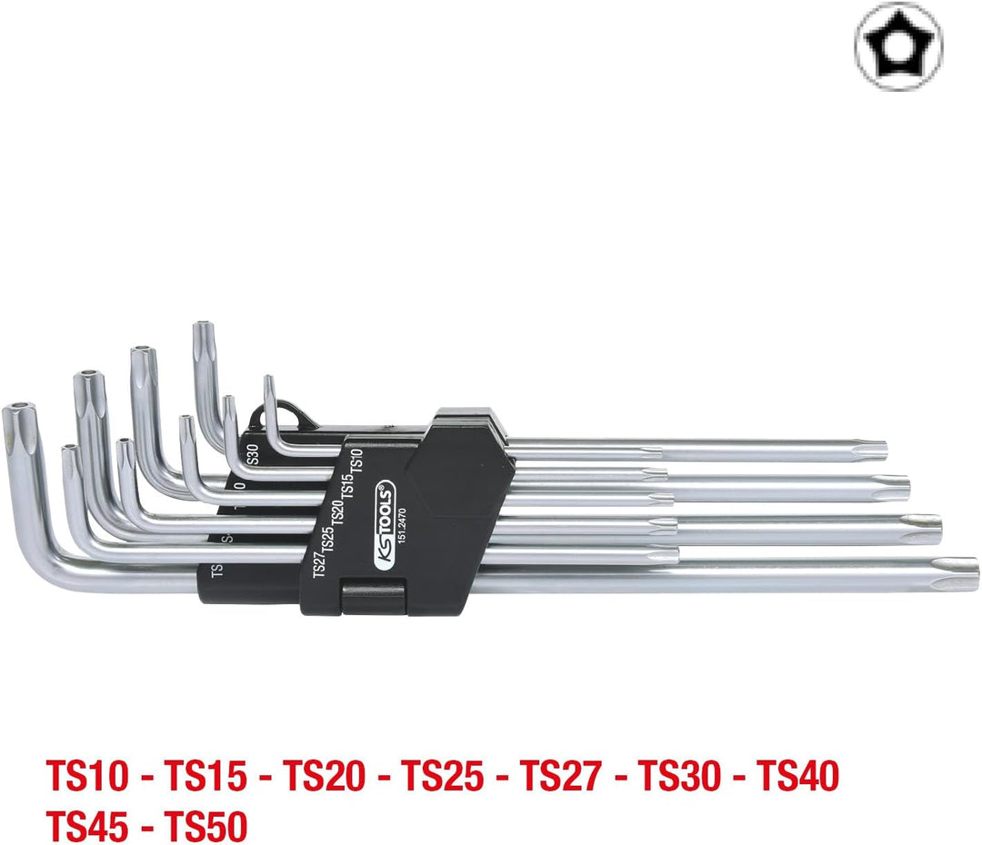 KS Tools 151.2470 Fünfstern-Winkelschlüssel-Satz, Bohrung, lang, 9-tlg.