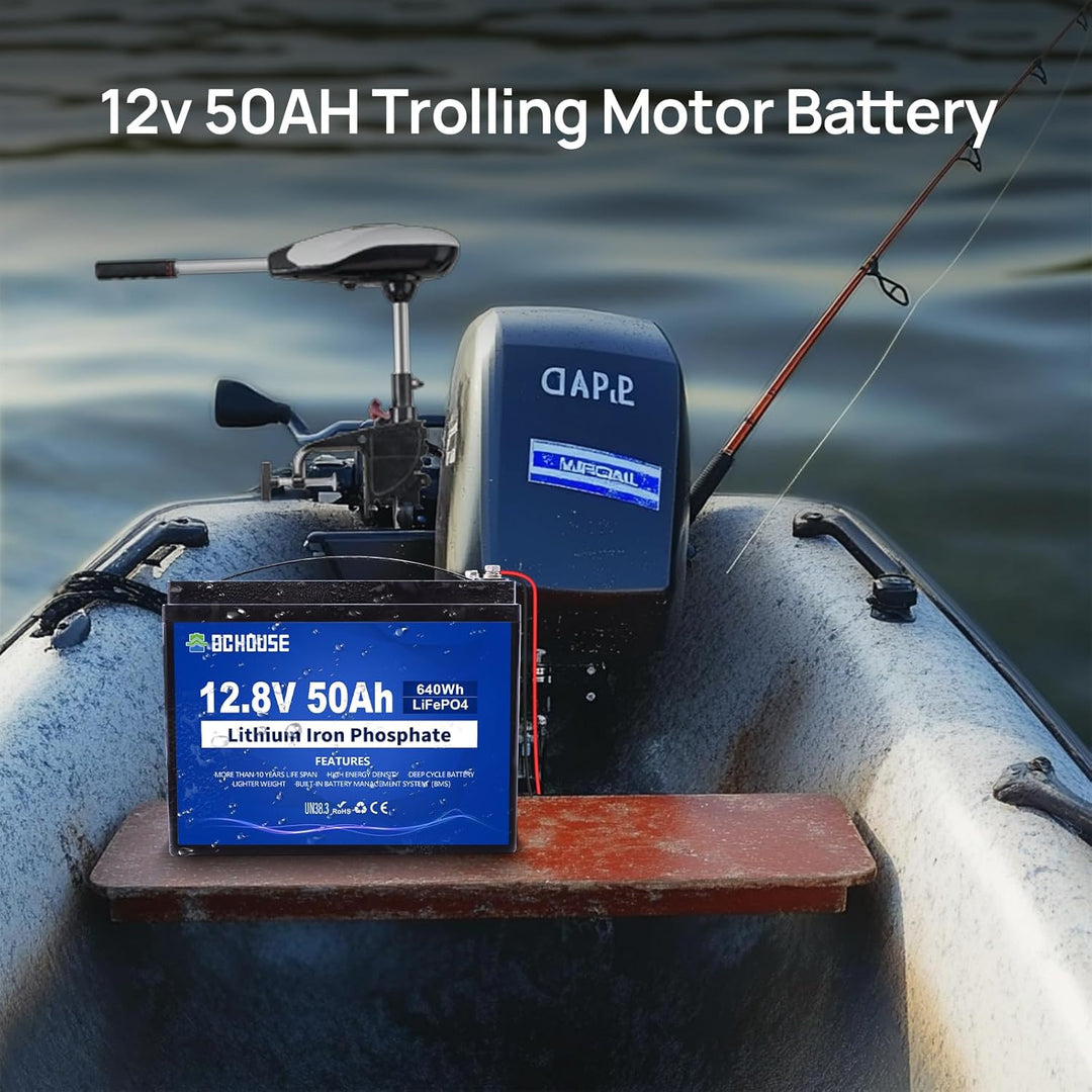 DCHOUSE 12V 50Ah Lithium LiFePO4 Batterie, integriertes BMS, 10 Jahre Lebensdauer, mehr als 4000 Zyk
