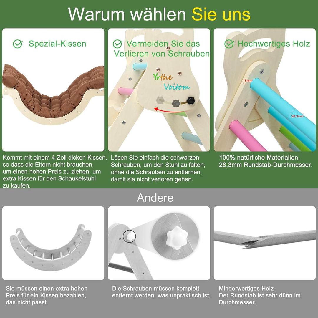 Yrthe Voitom Klettergerüst Indoor Montessori Spielzeug ab 1.5 2 3 4 + Jahr, Upgrade 7-in-1 Kletterdr