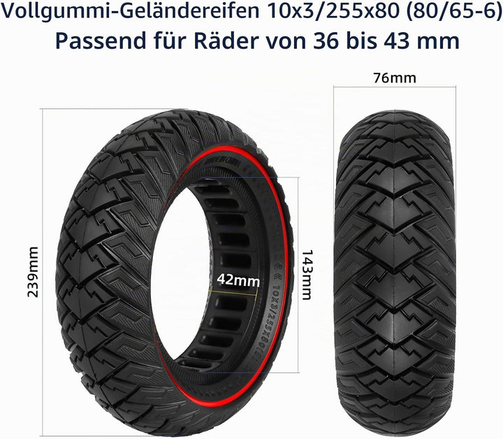 Ulip 10 x 3/255 x 80 (80/65-6) Reifen für Elektroroller, 10 Zoll, Ersatzreifen, vorne oder hinten, f