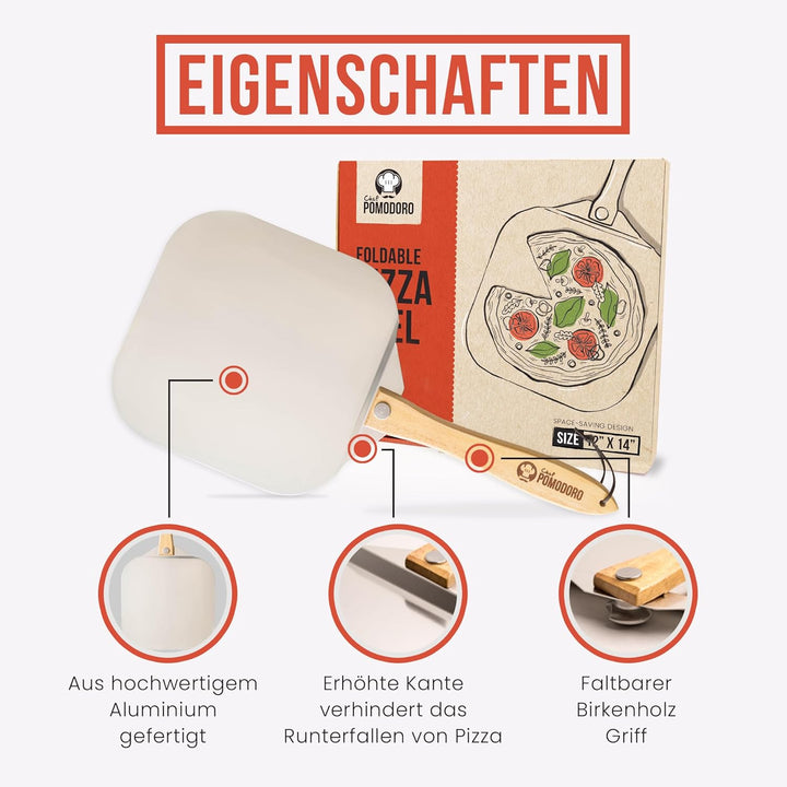 Chef Pomodoro Pizzaschieber mit einklappbarem Holzgriff, 30,5 x 35,6 cm - Hochwertige Pizzaschaufel