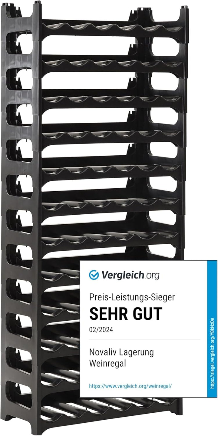 Novaliv Weinregal für 72 Flaschen | Flaschenregal schwarz | Regal stabilem Kunststoff (Schwarz, 12)