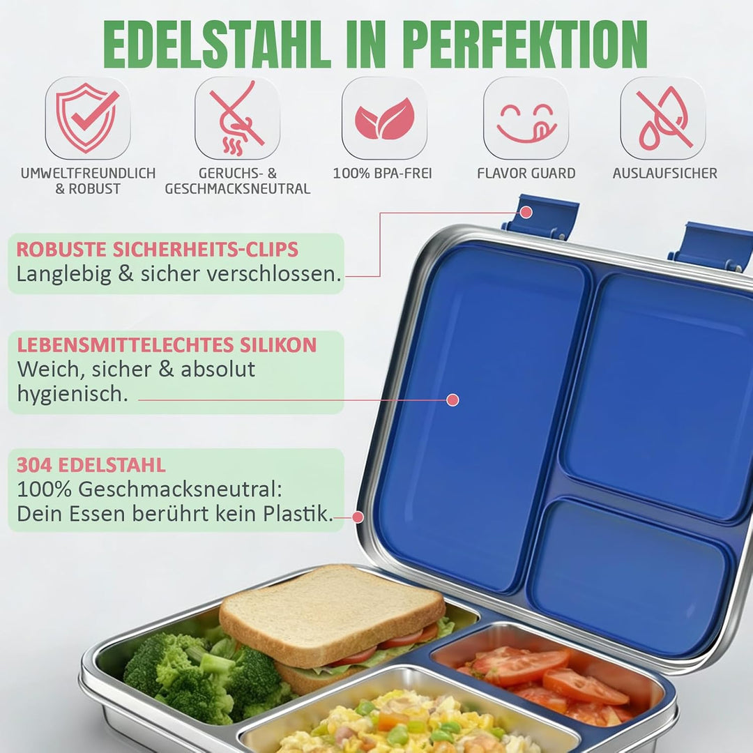 Premium Edelstahl Brotdose Kinder &amp; Erwachsene,Auslaufsichere Bento Box mit Fächern – Robuste Lunchb