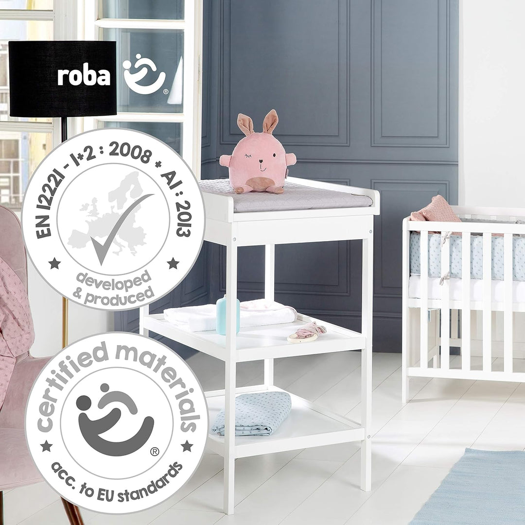 roba Wickelregal inkl. Wickelauflage roba Style grau - Platzsparender Wickeltisch - Holz weiss lacki