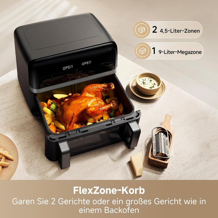 Mova AeroChef FD20 Pro Heissluftfritteuse, 9 Liter Zwei-Zonen-Garen, SyncFinish, 2.700 W für schnell