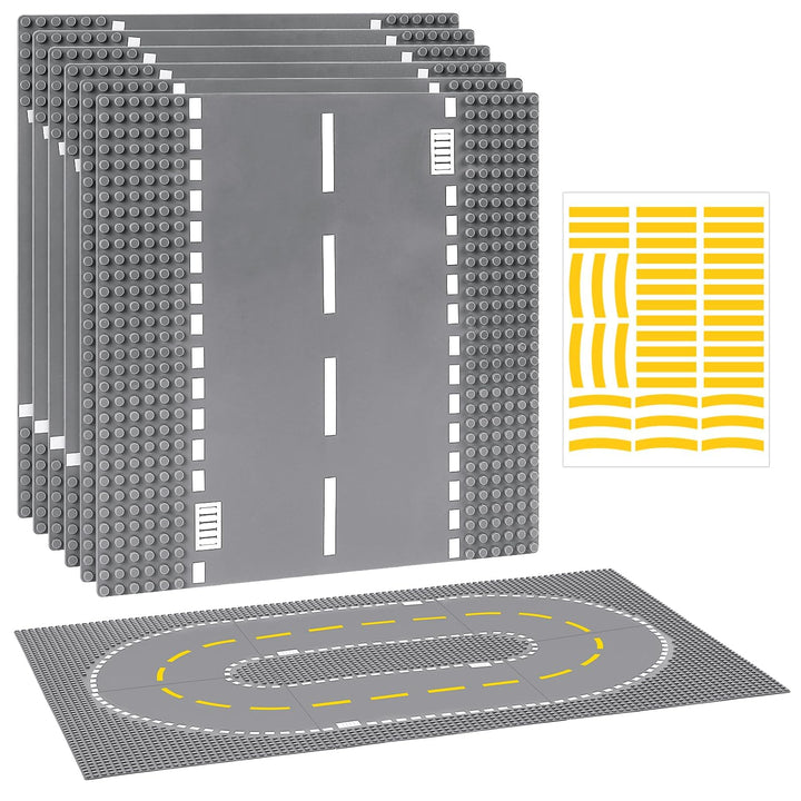 Mlikero 6 Strassenplatten Kompatibel mit Klassische Bausteine, 25.5 * 25.5cm Strasse Platten, Strass