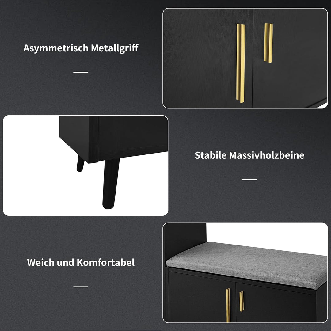 Merax Schuhschrank mit Sitzbank, Schuhbank mit Sitzfläche, 4 Stauraumtüren, asymmetrische Metallgrif