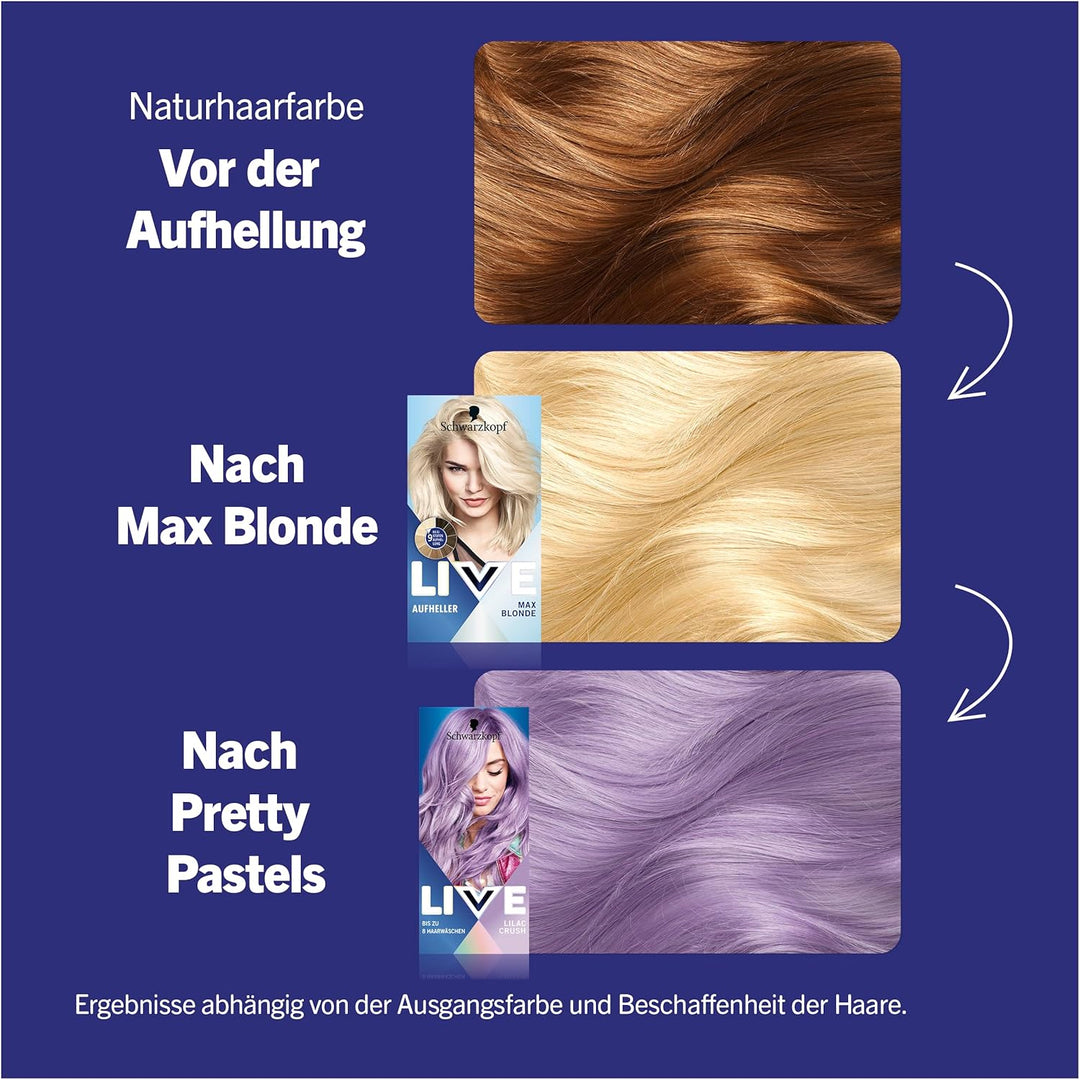 Schwarzkopf LIVE Pretty Pastels Semi-Permanente Haarfarbe P120 Lilac Crush (3 x 142,5 ml), Coloratio