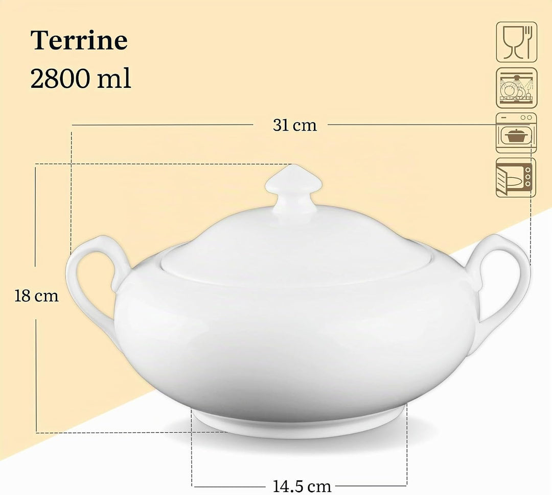 Wilmax - Suppenterrine mit Deckel - 2800ml - Vase aus Porzellan - weiss - Hitzebeständige Terrine -