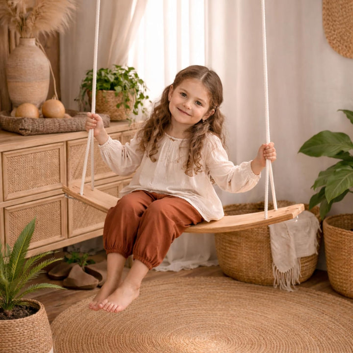 Kinder-Hängematte mit Holzgestell – Ergonomische 66×150 cm Hängeliege für Kinder 3–5 Jahre I Sanftes