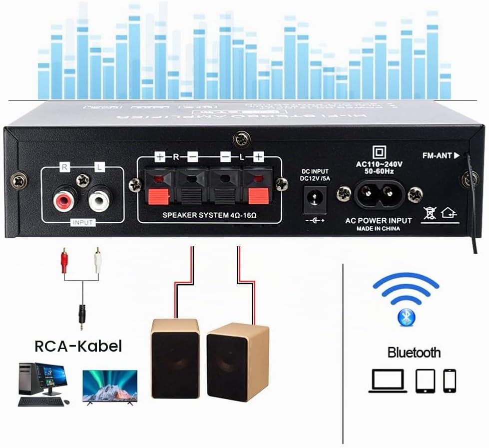 AK35 Stereo-Audio-Verstärker, 200 W, 2 Kanäle, kabellos, Bluetooth 5.0, Endstufe, Heimverstärker, FM