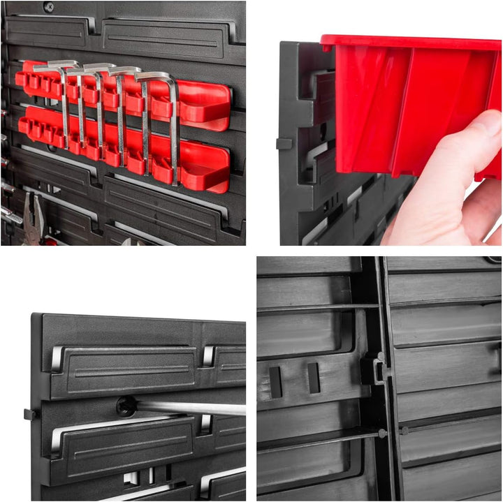 Lagersystem Werkstattregal | 117 x 78 cm | 34 stck. Box | Wandregal mit Werkzeughalterungen und Stap